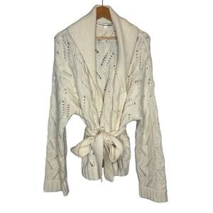 Veronica Beard Oversized Crochet Knit Belted Cardigan